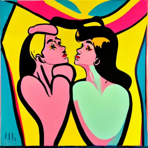 Image similar to pop art painting of two bubble sensual