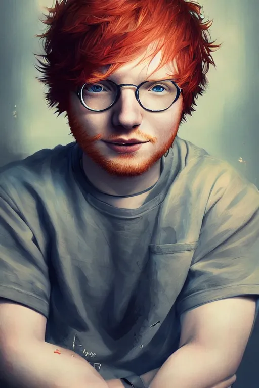 Image similar to ed sheeran, manga cover art, detailed color portrait, artstation trending, 8 k, greg rutkowski