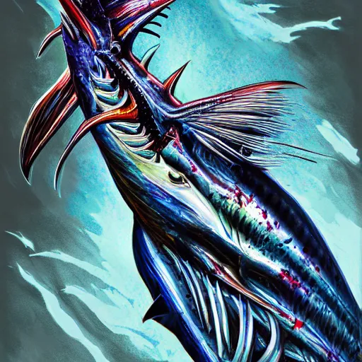 Image similar to zombified tribal sailfish, trending on artstation, ultra fine detailed, hyper detailed, hd, concept art, digital painting