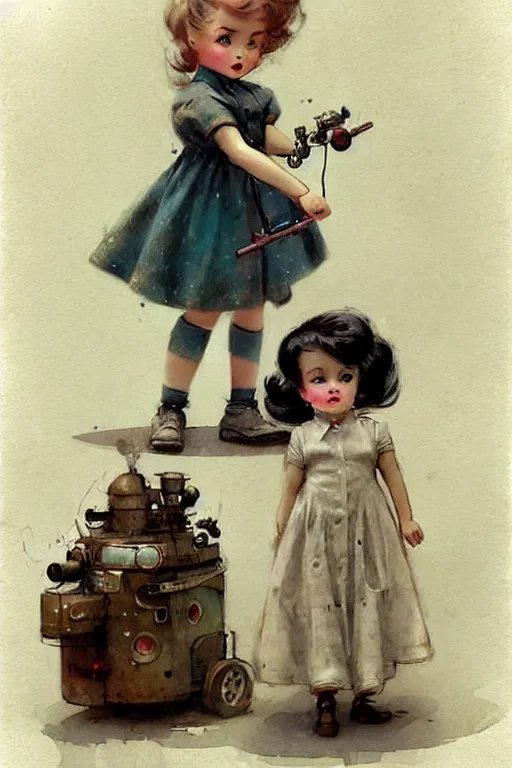 Image similar to ( ( ( ( ( 1 9 5 0 s retro future girl and her doll. muted colors. childrens layout, ) ) ) ) ) by jean - baptiste monge,!!!!!!!!!!!!!!!!!!!!!!!!!