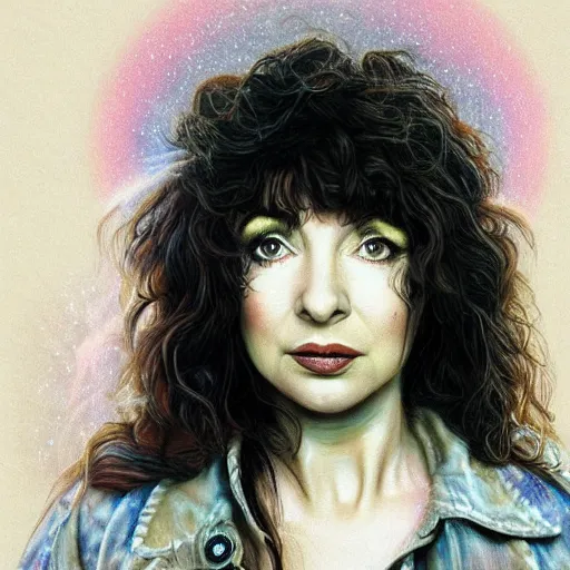 Prompt: kate bush in stranger things, exquisite airbrush painting from the eighties, intricate detail, artstation,