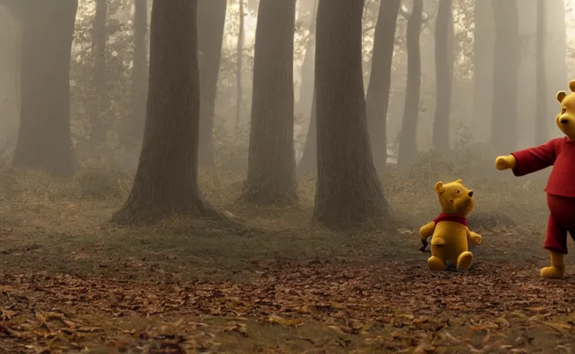 Image similar to a still of winnie the pooh in there will be blood ( 2 0 0 7 ), cinematic, very detailed, 8 k,