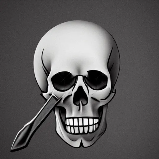 Image similar to a skull with a knife halfway stabbed in it