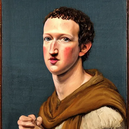 Prompt: mark zuckerburg as a 1 2 th century peasant in england, painting, exhibited at the british museum, oil on canvas, restored