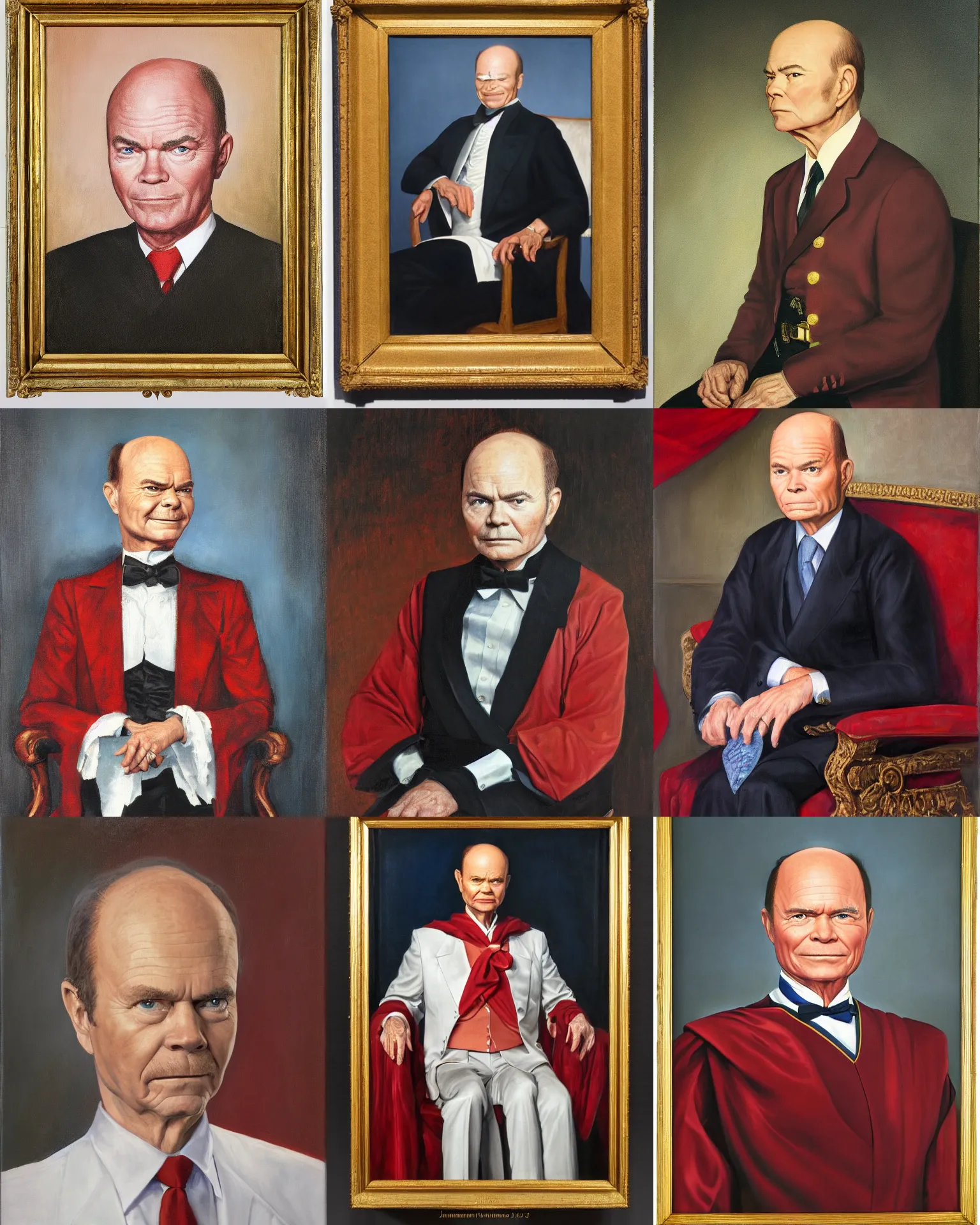 Prompt: official portrait of Red Forman, 1st Emperor of the United States, 1970-1979. Portrait by James Anthony Wills. Oil on panel. White House Collection/White House Historical Association