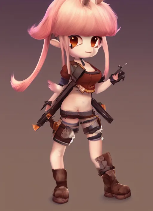 Image similar to female furry mini cute style, highly detailed, rendered, ray - tracing, cgi animated, 3 d demo reel avatar, style of maple story and zootopia, maple story gun girl, fox from league of legends chibi, soft shade, soft lighting