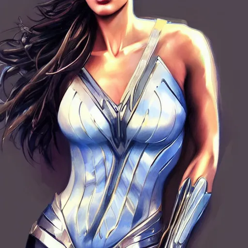 Image similar to gal gadot in the style of stefan kostic, realistic, full body, sharp focus, 8 k high definition, insanely detailed, intricate, elegant, art by stanley lau and artgerm