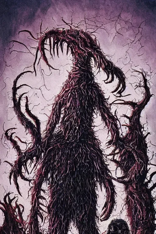 Image similar to a photorealistic horrific gorey nightmarish painted movie poster for The Thing 2 in the style of john carpenter and wayne barlowe