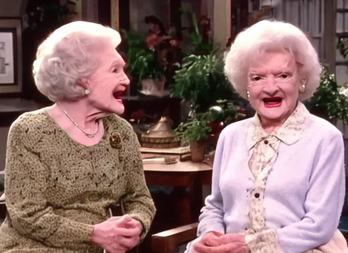 Prompt: a screenshot of jon snow speaking to betty white in an episode of the golden girls