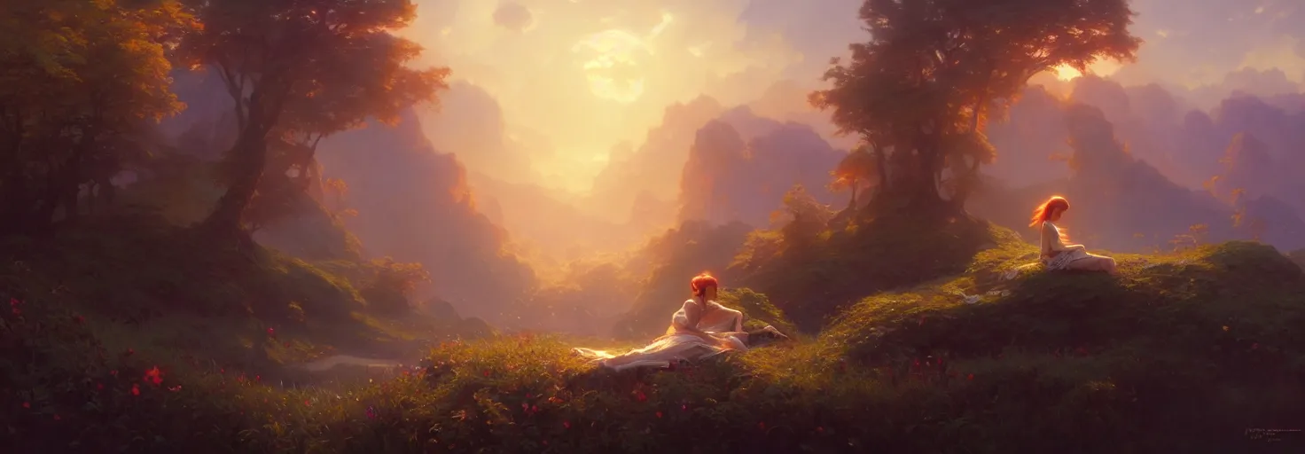 Image similar to ultra realistic beautiful dreamy landscape, dream, colors, intricate, elegant, highly detailed, digital painting, artstation, concept art, smooth, sharp focus, illustration, art by artgerm and greg rutkowski and alphonse mucha and wlop 8 k hd