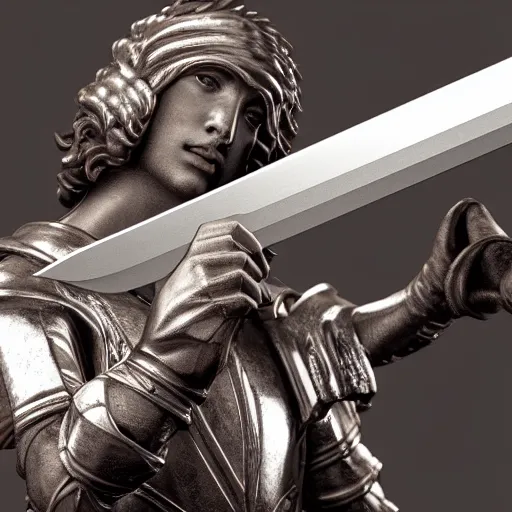 Image similar to renaissance sword sculpture, highly detailed, photorealistic portrait, bright studio setting, studio lighting, crisp quality and light reflections, unreal engine 5 quality render