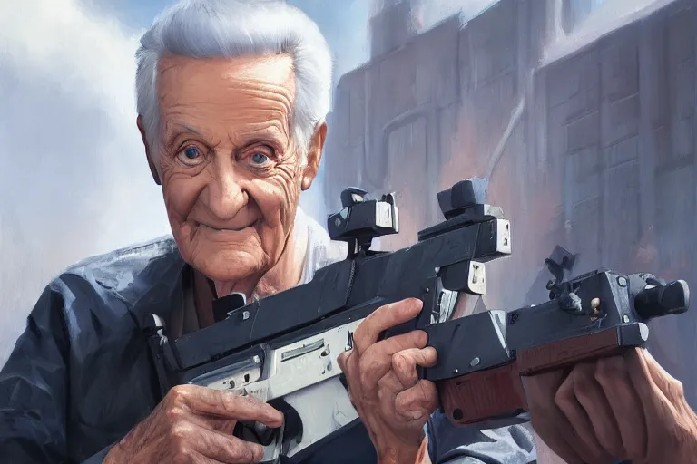 Prompt: portrait of bob barker holding an ak - 4 7, price is right set in background, charlie bowater, artgerm, ilya kuvshinov, krenz cushart, ruan jia, realism, ultra detailed, 8 k resolution