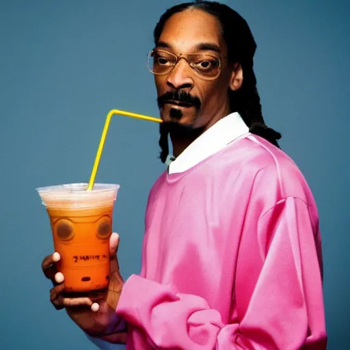 Image similar to Snoop Dogg holding a Boba Tea for a 1990s sitcom tv show, Studio Photograph, portrait, C 12.0