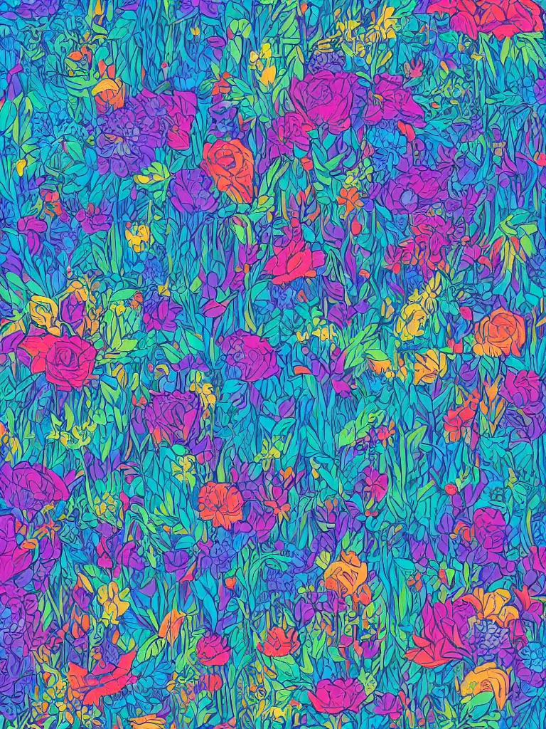 Image similar to forest with flowers blue, Digital Matte Illustration by Dan Mumford, lisa frank