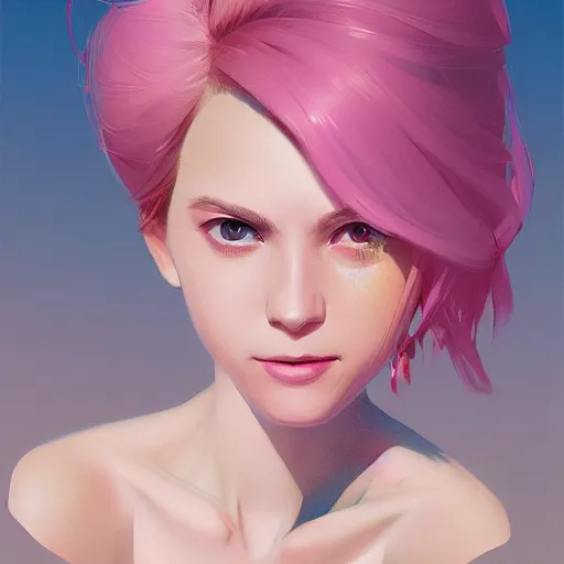 Image similar to smirking woman with cute - fine - face, pretty face, white and pink hair, realistic shaded perfect face, extremely fine details, by realistic shaded lighting, dynamic background, poster by ilya kuvshinov katsuhiro otomo, magali villeneuve, artgerm, jeremy lipkin and michael garmash and rob rey, pascal blanche, kan liu