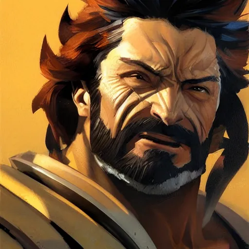 Image similar to Greg Manchess portrait painting of Wolverine as Overwatch character, medium shot, asymmetrical, profile picture, Organic Painting, sunny day, Matte Painting, bold shapes, hard edges, street art, trending on artstation, by Huang Guangjian and Gil Elvgren and Sachin Teng