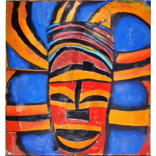 Image similar to Abstract expressionist painting of African tribal mask