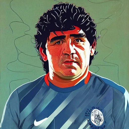 Image similar to painting of diego maradona very detailled, by artgem, botticelli and victo ngai