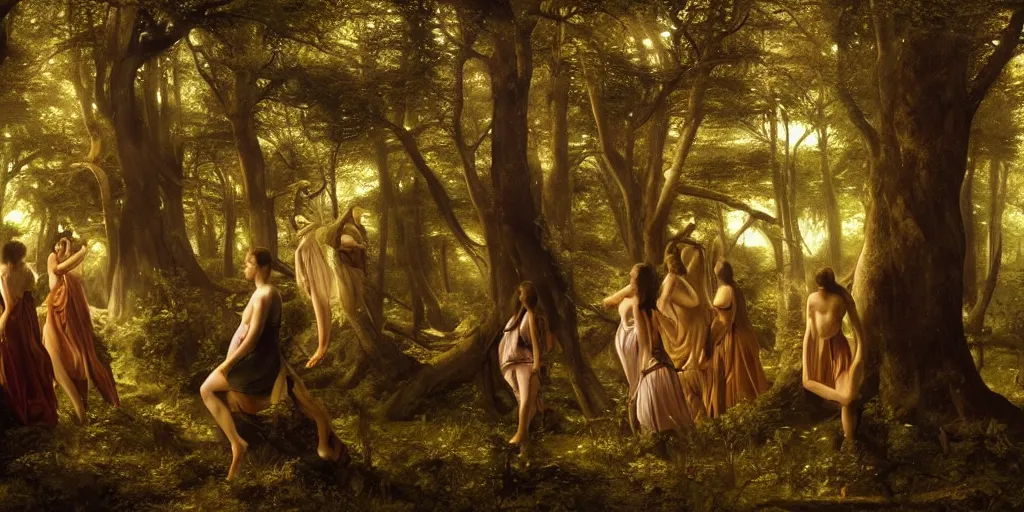 Prompt: beautiful oil matte painting, humans fused to trees in an ominous forest, wonderful masterpiece highly detailed, beautiful cinematic light deep focus, elegant, digital painting, smooth, sharp focus, golden ratio, dramatic illumination, ultra realistic, 8 k, art by artemisia lomi gentileschi and caravaggio