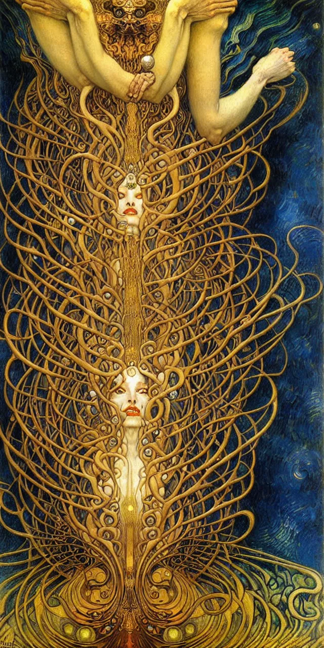 Image similar to Divine Chaos Engine by Karol Bak, Jean Delville, William Blake, Gustav Klimt, and Vincent Van Gogh, symbolist, visionary