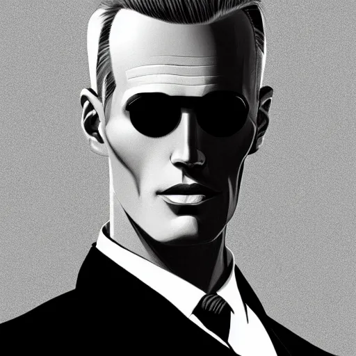 Image similar to Max Headroom, elegant, 2d, ultra highly detailed, digital painting, smooth, sharp focus, artstation, black and white art by Ilya Kuvshinov