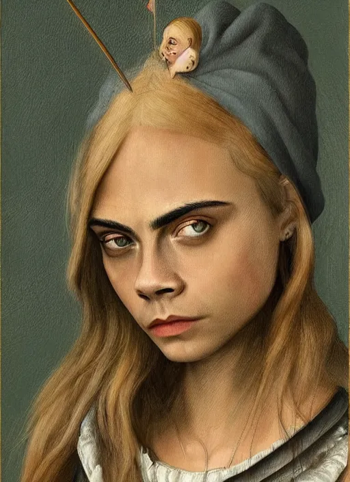 Image similar to cara delevingne as an Hieronymus Bosch painting, detailed digital art, trending on Artstation