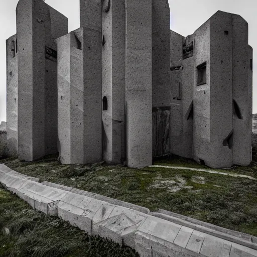 Prompt: scifi castle with a hybrid of brutalist and organic architecture, photography