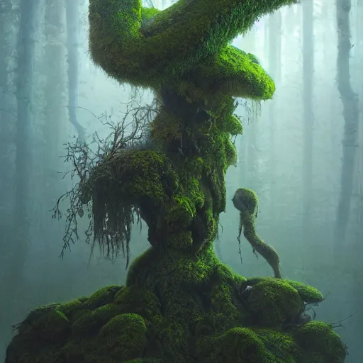 Prompt: a beautiful macro photography of moss with alien fungus, hyper detailed, warm volumetric lights, made by gerald brom and mike winkelmann, photorealism.