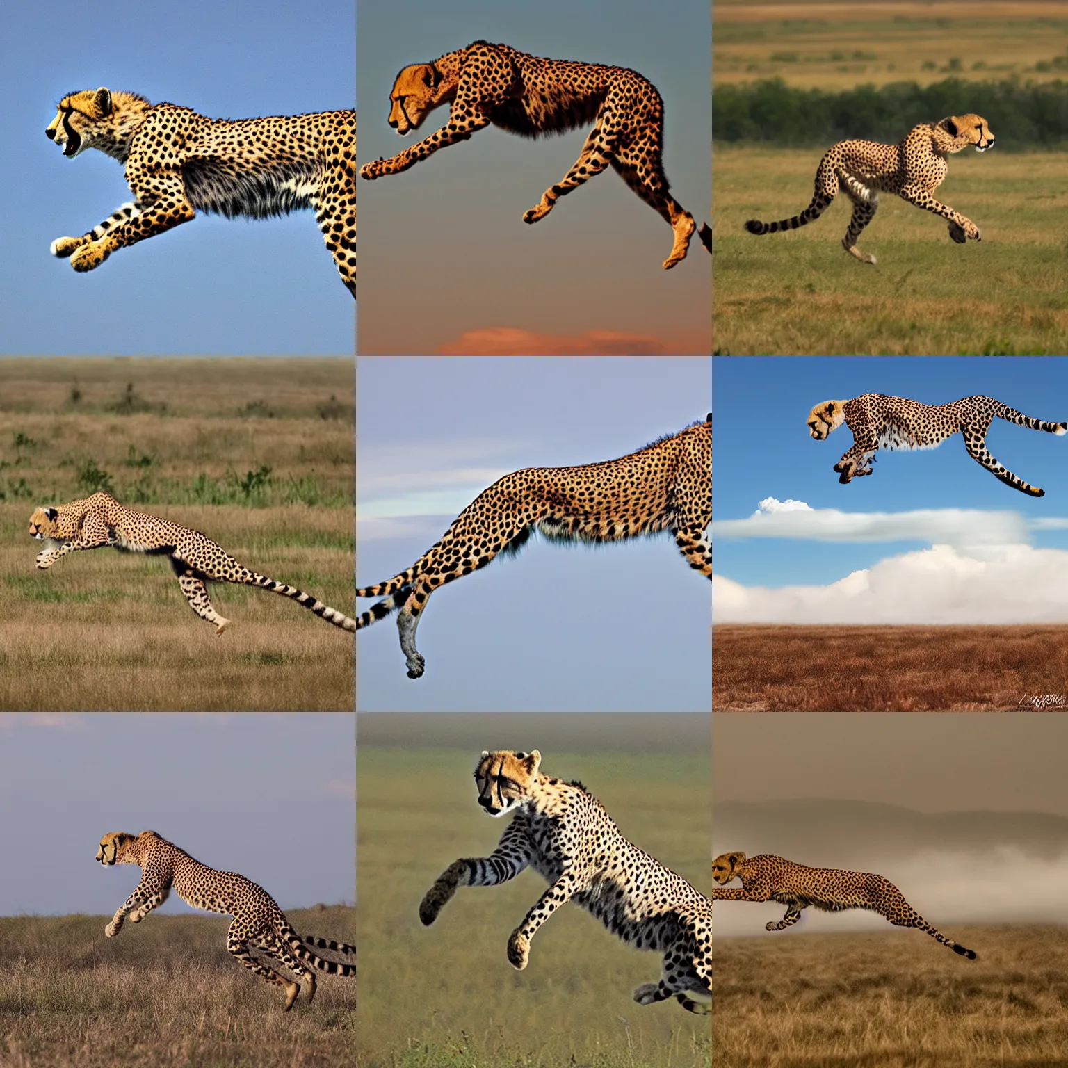 Prompt: Cheetah running over clouds