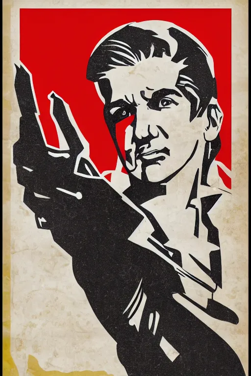 Prompt: xqc soviet propaganda poster