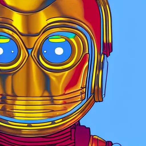 Image similar to entire body portrait of Simpson as C3PO in star wars, background blue sky puffy clouds cinematic 4k