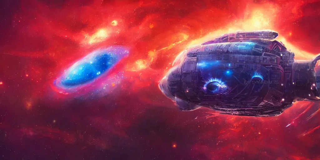 Image similar to Space Ship in Space, Tardigrade, Hyper detailed, Anime, Gurren Lagan, Surreal Space, Red Dust, Nebula, Galaxy, 4k, Illustration