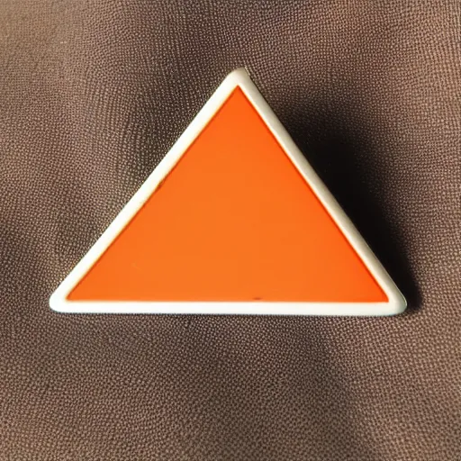 Image similar to a retro minimalistic triangle enamel pin of a retro minimalistic flame fire warning label, smooth curves