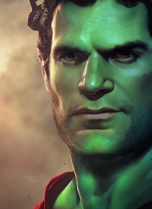 Image similar to An epic fantasy comic book style portrait painting of Henry Cavill as ‘Martian Manhunter’, Unreal 5, DAZ, hyperrealistic, octane render, cosplay, RPG portrait, dynamic lighting