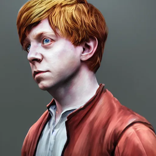 Image similar to An epic fantasy comic book style portrait painting of Rupert Grint, unreal 5, DAZ, hyperrealistic, octane render, cosplay, RPG portrait, dynamic lighting