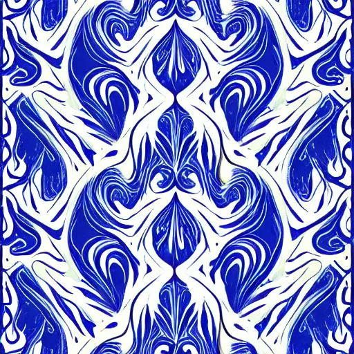 Prompt: pattern art, blue and white color scheme, marbling