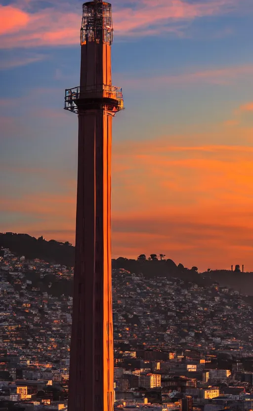 Image similar to sutro tower in san francisco, sunset, radio tower, photorealistic, 8 k