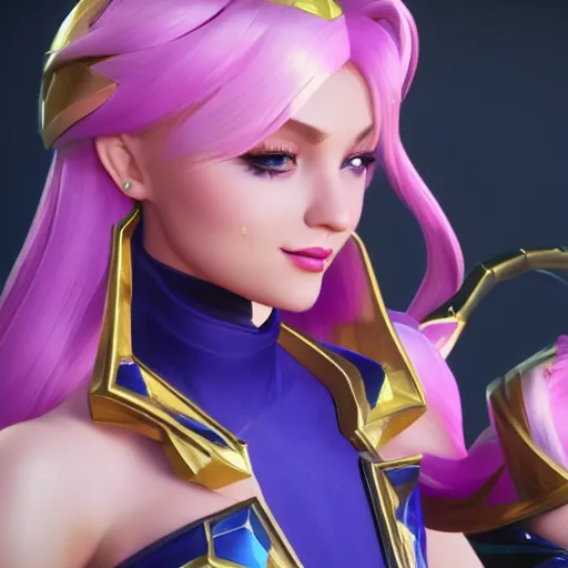 Image similar to still of pretty Lux (League of Legends) close up in KDA More music video. 3d render, octane render, game art, realistic, highly detailed, trending on artstation, 4k, trending on artstation, pixar, cgsociety, unreal engine 5, redshift render, trending on artstation, blender, behance, cg