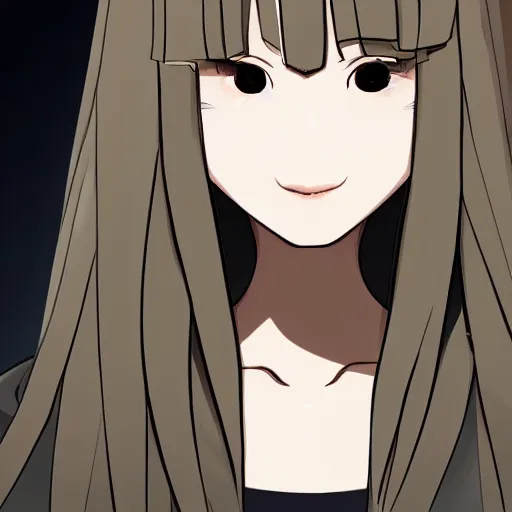 Image similar to portrait of a beautiful korean girl with very long hair and bangs, angular features, angry expression, wearing a black hoodie, in the style of studio trigger, extremely clean lines, anime and manga style, anime concept art