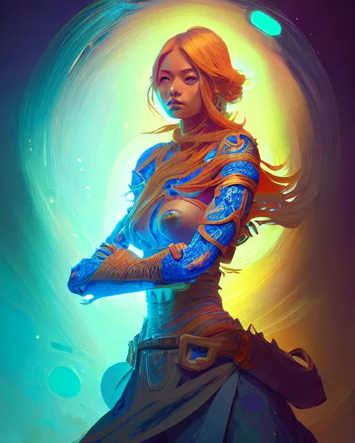 Prompt: perfectly - centered!! looking at the camera!!! full body portrait of the female blue mage, bright lighting, intricate abstract upper body intricate artwork, by tooth wu, wlop, beeple, dan mumford. concept art, hearthstone mastered art