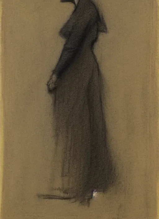 Prompt: study of a standing woman by george howard hilder. 1 9 0 5. charcoal on paper.