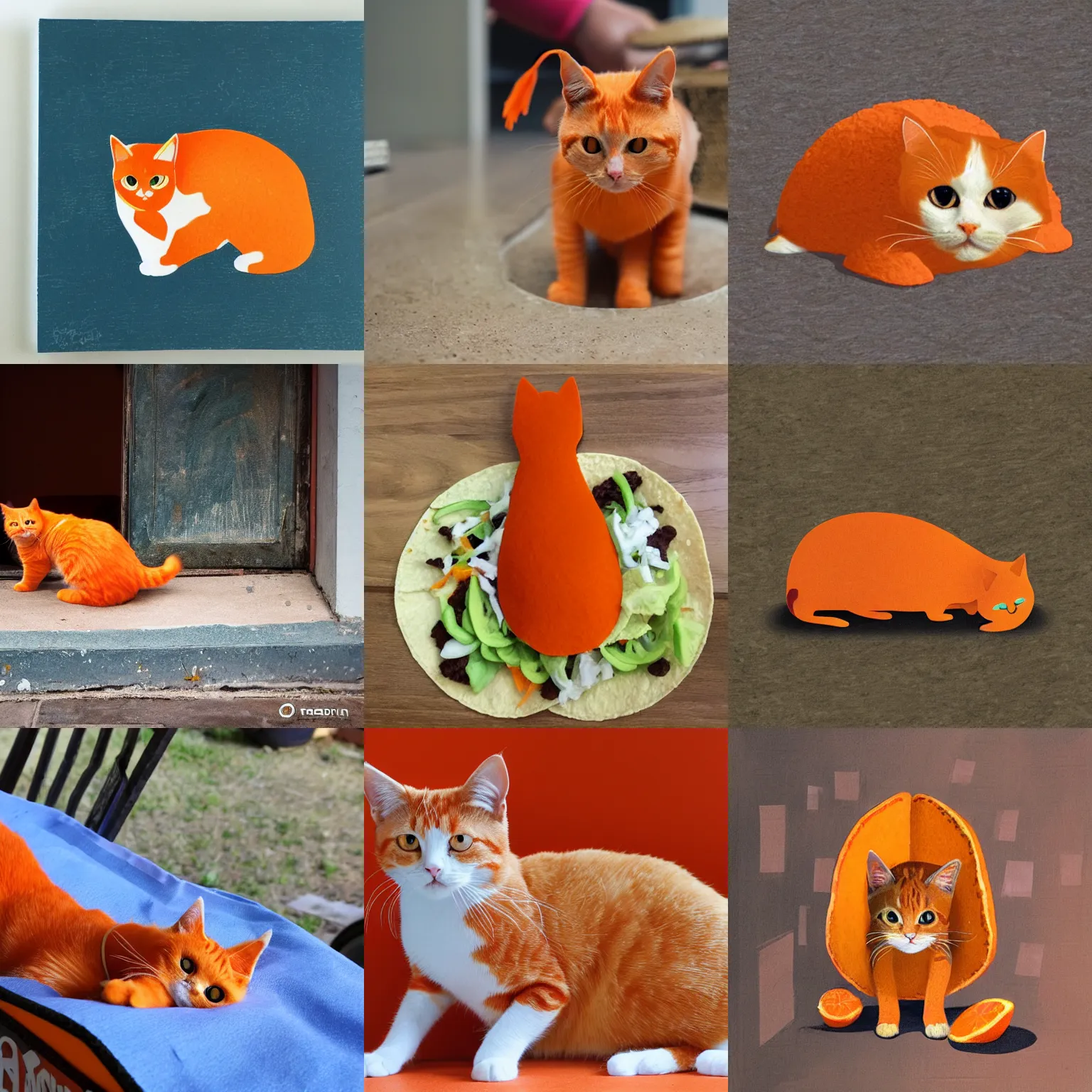 Prompt: orange cat inside taco