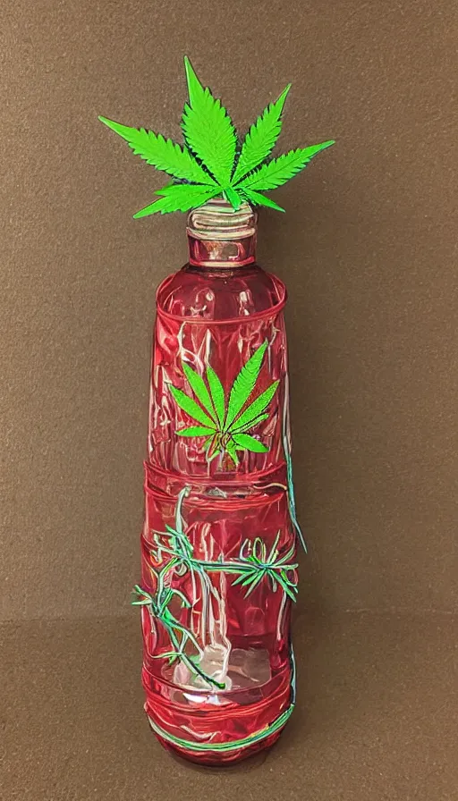 Image similar to vertical bottle with weed inside covered in gift lent symmetric art