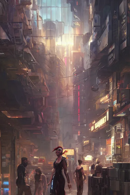 Prompt: cyberpunk samsung store, detailed, 8 k, trending on artstation, smooth, sharp focus artwork by mark arian, artgerm, mark keathley, greg rutkowski and alphonse mucha