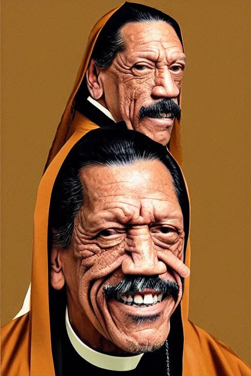 Prompt: portrait of Danny Trejo as church nun