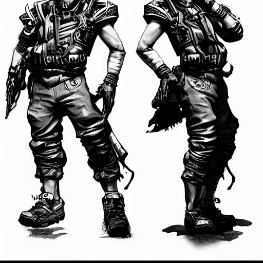 Prompt: concept art of a game character fallout Kim Jung Gi black and white