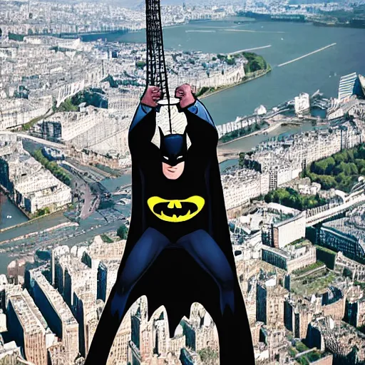 Prompt: batman climbing the eiffel tower