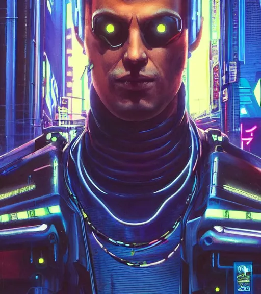 Image similar to a portrait of a cyberpunk person, Night City, cyberpunk 2077, very very coherent painting, 1979 OMNI Magazine Cover, street level neo-Tokyo in Cyberpunk 2077 style by Vincent Di Fate by mark arian by artgerm, 4k, 8k, HD, trending on artstation