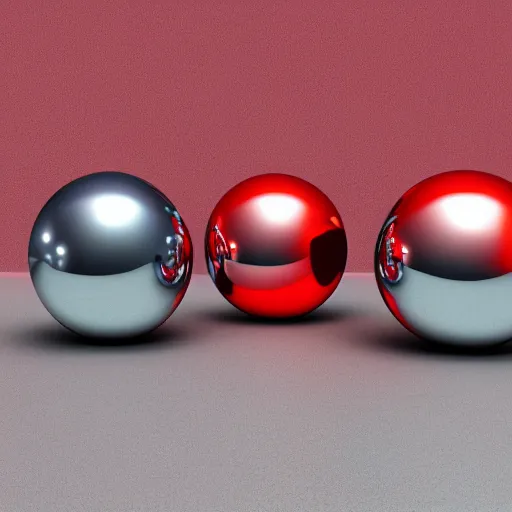 Prompt: chrome spheres on a red cube, rim lighting