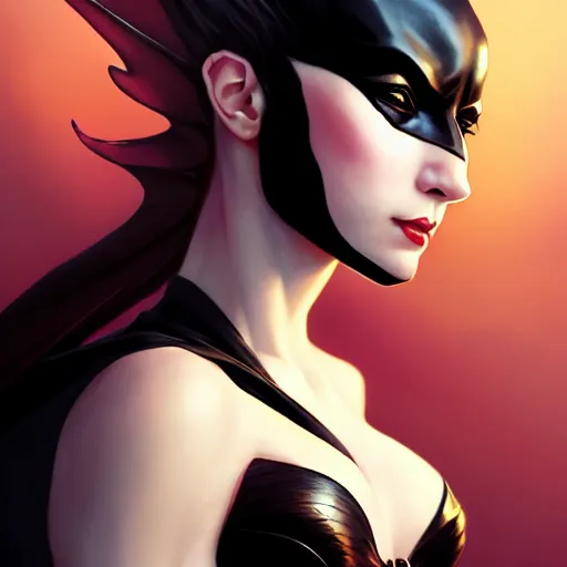 Prompt: 3 / 4 view of a portrait of bat woman with bat wings, confident pose, pixie, genshin impact,, intricate, elegant, sharp focus, illustration, highly detailed, concept art, matte, trending on artstation, anime, art by wlop and artgerm and greg rutkowski, marvel comics h 6 4 0